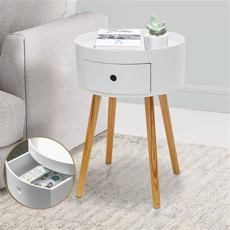 Hongyi Sofa Side Table Round Coffee End Table With Storage Drawer