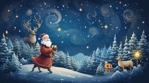 Premium Ai Image A Whimsical Scene With Santa Claus And His Reindeer