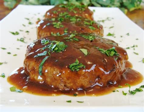 Lean ground beef and turkey are combined to lighten up this classic, retro american dish. Savory Salisbury Steaks | Frugal Food's From Justa's ...