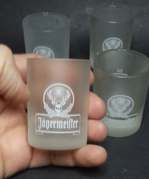 Set Of 4 Frosted Jagermeister Jager 2cl 1oz Shot Glasses Germany Ebay