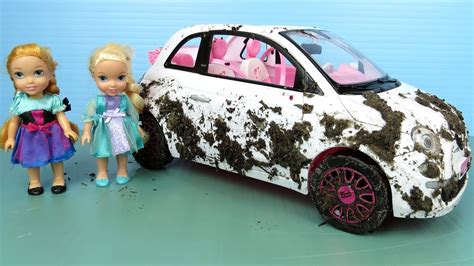 Elsa And Anna Toddlers Wash Barbies Cars Youtube