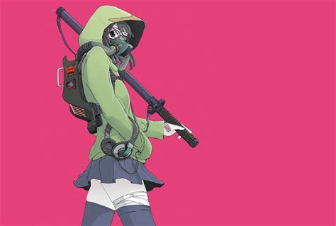 Gas Masks Anime Green Original Characters Hd Wallpaper