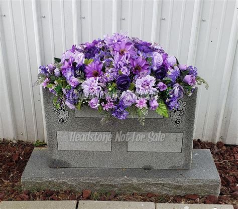 Purple Large Cemetery Headstone Saddle Grave Headstone Flowers Grave