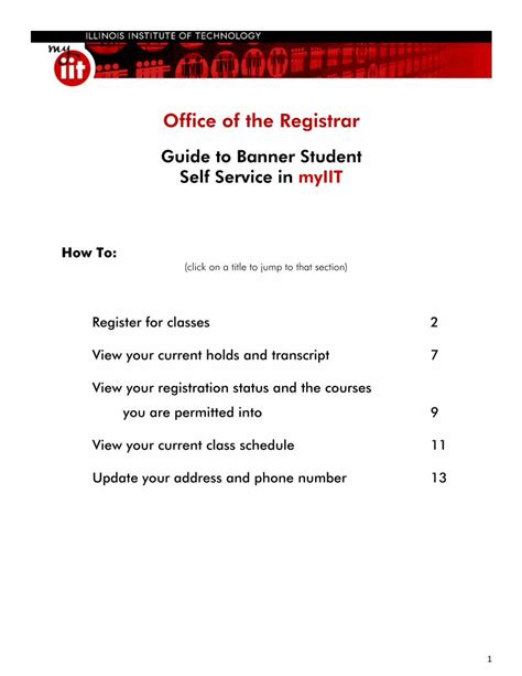 Office Of The Registrar Illinois Institute Of Technology · Office Of The Registrar Guide To