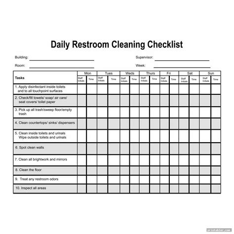 Printable Cleaning Log Template