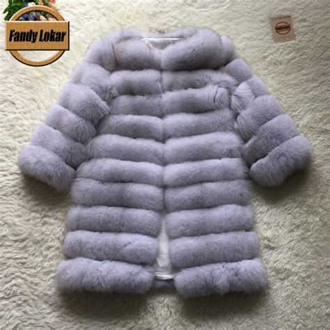 Fandy Lokar Real Fox Fur Coat Women Winter Fashion Nature Fox Fur Coats Long Overcoat Female