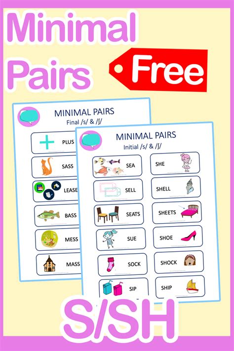 Minimal Pairs S And Sh Speech Therapy Worksheets Speech Therapy Free