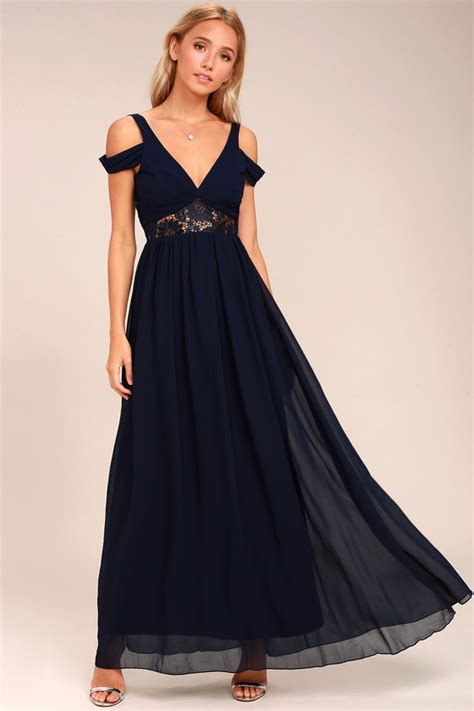 Navy Blue Maxi Dress Off The Shoulder Dress Gown Lulus