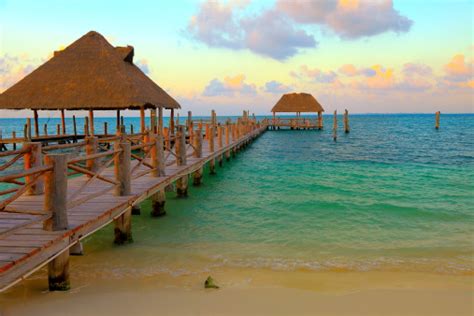 Gazebo Palapa Spa In Cancun Beach At Sunset Caribbean Stock Photo