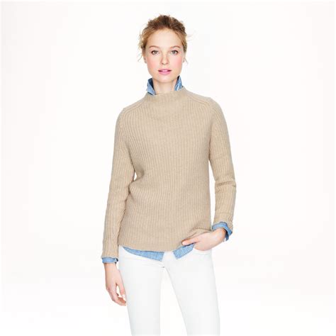 Jcrew Collection Cashmere Ribbed Backzip Sweater In Natural Lyst