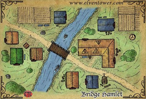 Map 48 Bridge Hamlet Elven Tower Adventures Fantasy Map Rpg Maps