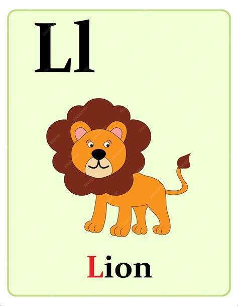 Premium Vector Alphabet Flashcard With Letter L For Lion