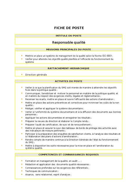 Fiche de Poste