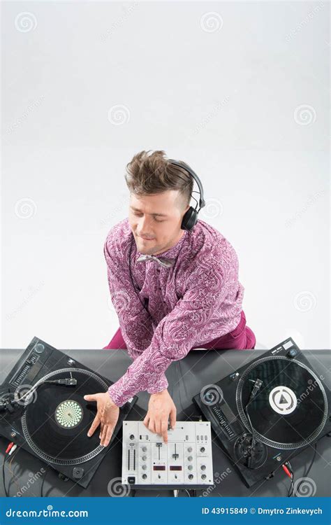 Top View Portrait Of Dj Mixing And Spinning Stock Image Image Of