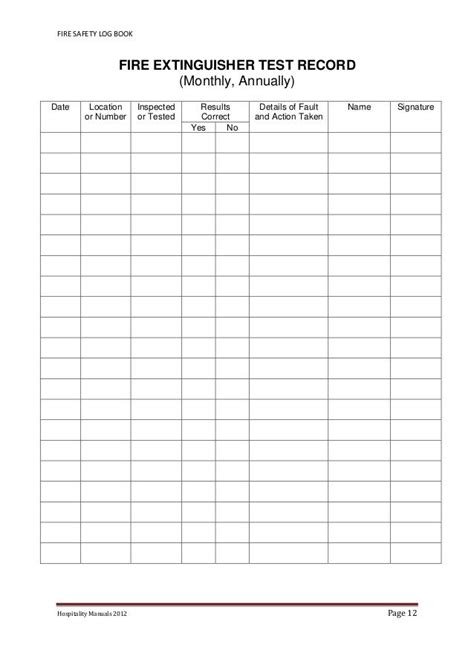 Printable Monthly Fire Extinguisher Inspection Form