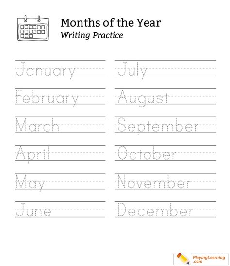 Months Of The Year Traceable Worksheet