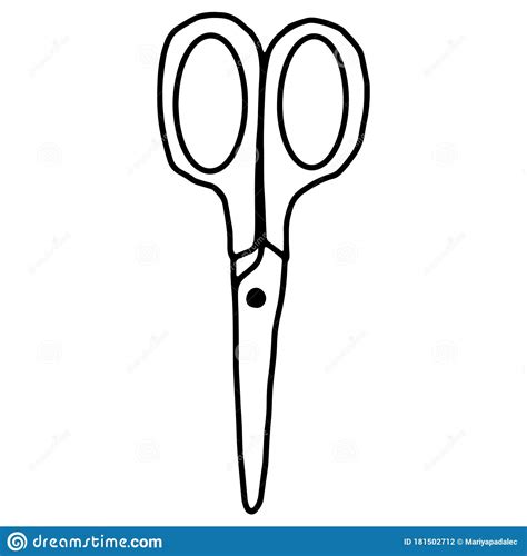 Scissors On An Isolated White Background Black Hand Draw Outline Back