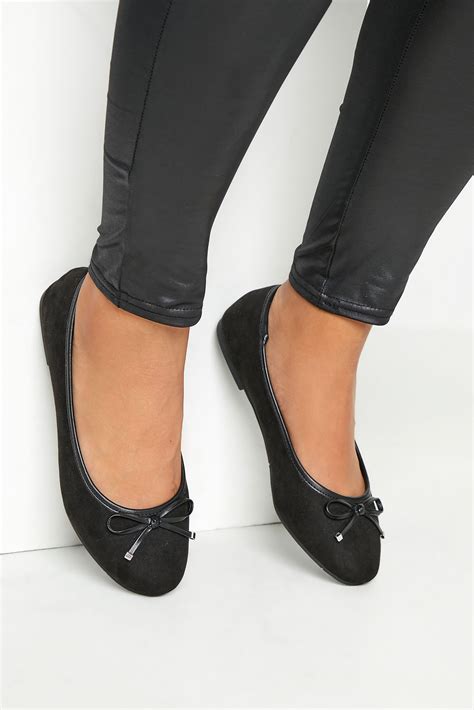 Black Faux Suede Ballerina Pumps In Wide E Fit And Extra Wide Eee Fit Yours Clothing