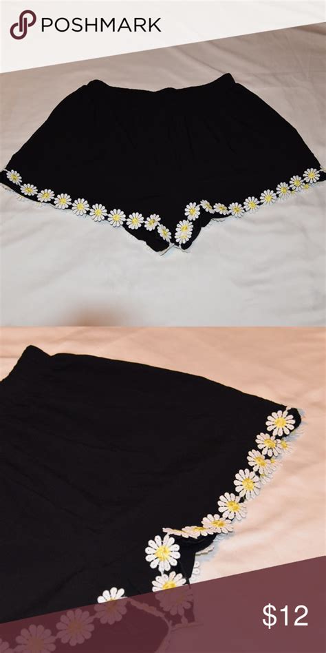 Black Daisy Hem Flowy Shorts Flowy Shorts Fashion Clothes Design