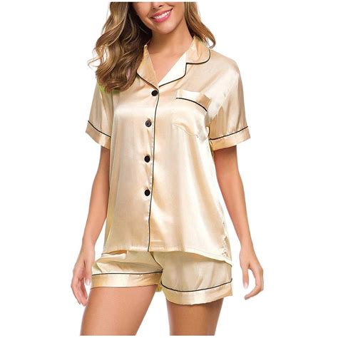 2021 Summer Women Faux Silk Pajamas Set Simple Pure Color Etsy
