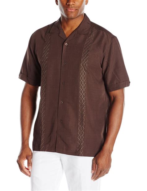 Cubavera Mens Short Sleeve Rayon Blend Solid Cuban Camp Shirt With