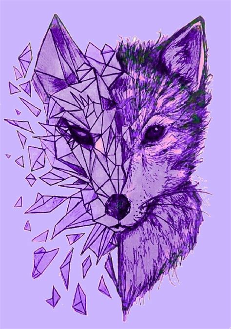 Purple Abstract Drawing Of A Fox Animal Drawings Fox Art Drawings