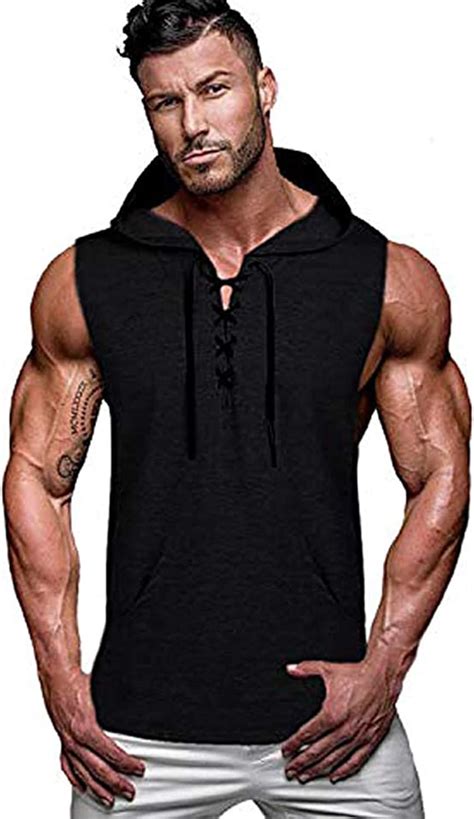 Coofandy Mens Workout Hooded Tank Tops Sleeveless Gym Hoodie Cut Off T