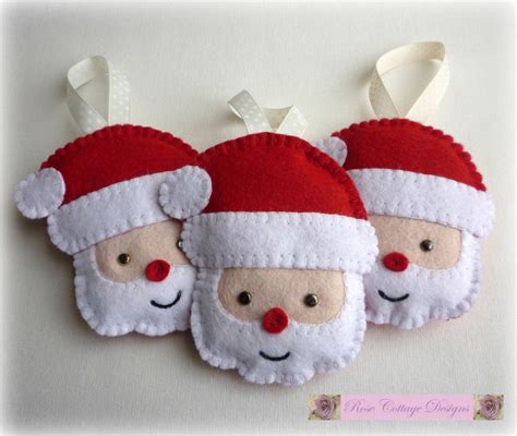 3 Felt Santa Handmade Ornaments By Rosecottagedesignss On Etsy