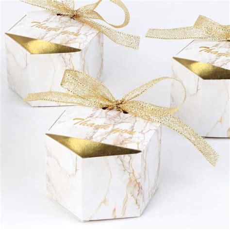Buy Aerwo 50pcs Marble Wedding Party Favor Boxes Gold Candy Boxes Bags