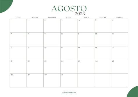 Calendario Agosto 2023 ️ Para Imprimir