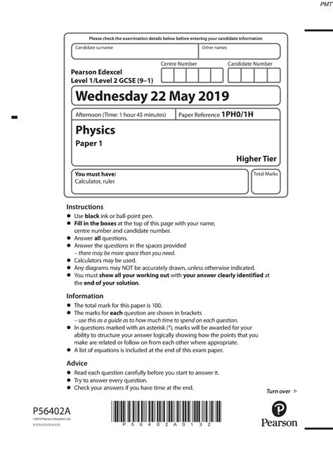 June Qp Paper H Edexcel Physics Gcse Candidate Surname