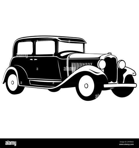 Classic Vintage Car In Black White Minimalist Vector Illustration Stock