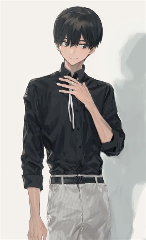 Anime Art~♡ Bishounen Beautiful Anime Boy Formal Wear Dress Shirt Bow Tie Ribbon