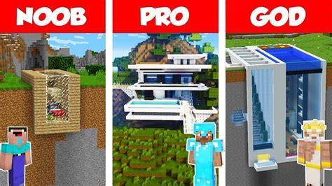 Minecraft Noob Vs Pro Vs God Modern Mountain House Build Challenge In