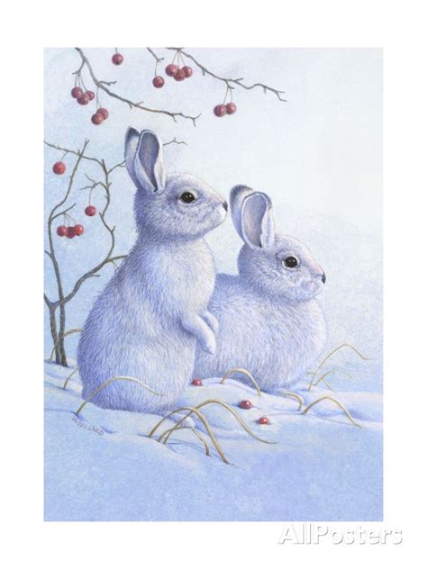 Two Bunnies In The Snow Prints Bunny Painting