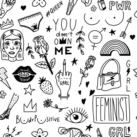 Premium Vector Feminist Seamless Pattern In Vintage Style Girl Power And Body Positive Concept