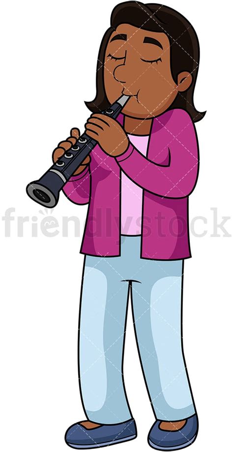 Black Woman Playing Clarinet Cartoon Vector Clipart Friendlystock