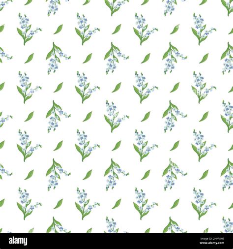 Seamless Pattern With Small Blue Forget Me Not Flowers And Leaves
