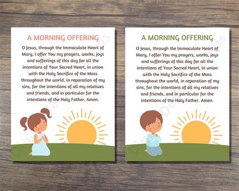 Catholic Morning Offering Printable For Kids Morning Prayer Print For