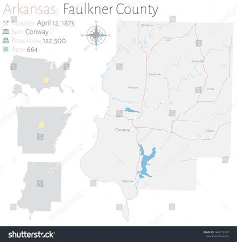 Large And Detailed Map Of Faulkner County In Royalty Free Stock
