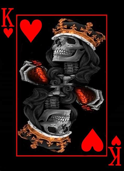 Playing Card King Skull Heart Beautiful Dark Art Skull Wallpaper