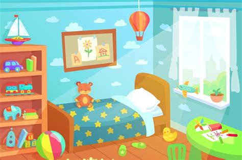Bedroom free pictures, images and stock photos. Cartoon kids bedroom interior. Home childrens room with ...