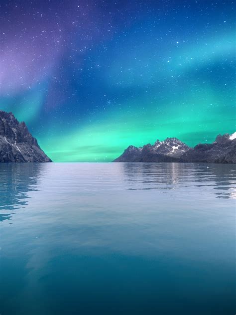Northern Lights 4k Wallpaper Sea Blue Sky Stars Reflection