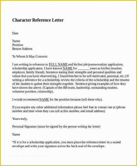 Free Reference Template Of 12 Sample Character Reference Letter