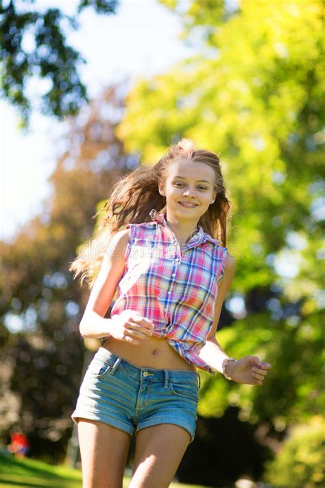 Young Girl Running Outdoors Stock Image Image Of Long European 34232715