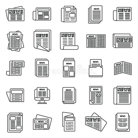 Newspaper Icons Set Outline Vector Stack Magazine Stock Vector
