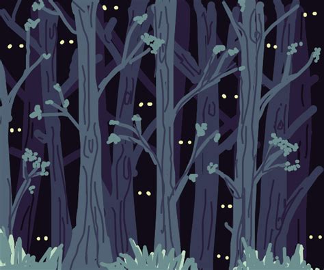 A Dark Forest With Mysterious Glowing Eyes Drawception