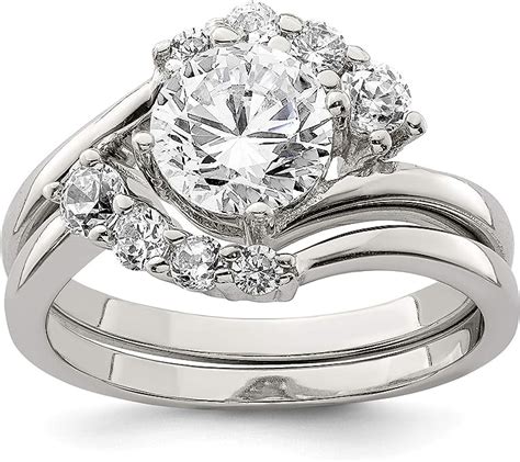 Bonyak Jewelry Sterling Silver Rhodium Plated 2 Piece Cz Wedding Ring Set Size 7