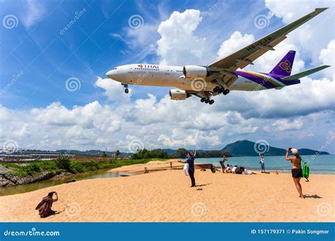 Phuket Thailand May 14 2018 Landing Aircraft Above The Beach At
