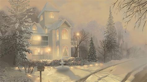 House Victorian Christmas Snow Winter Landscape